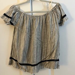 Off the shoulder navy and white blouse, thick material